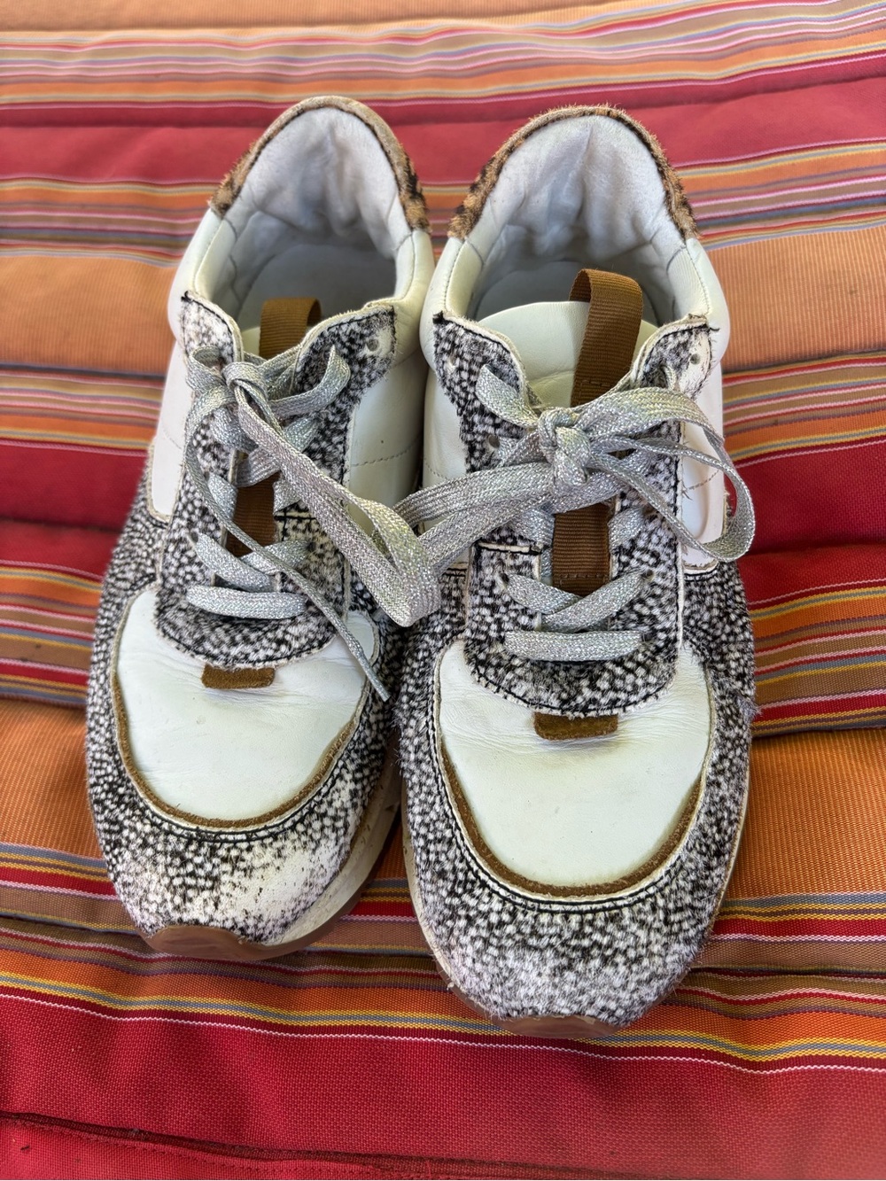 Madewell White and Brown Speckled Sneakers with Metallic Silver Laces